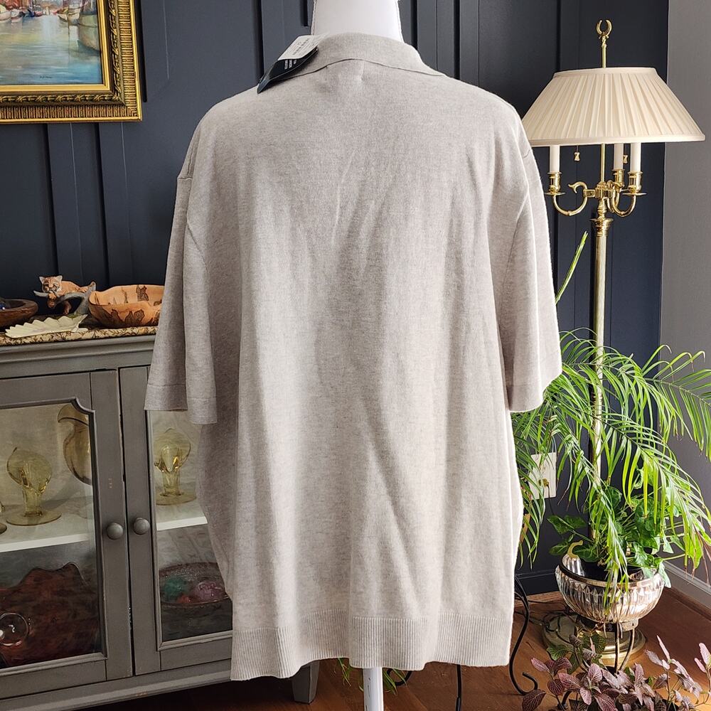 J.Crew Factory NWT Cashmere Blend Polo Sweater Sz 3X Oatmeal Boxy - Picture 3 of 7